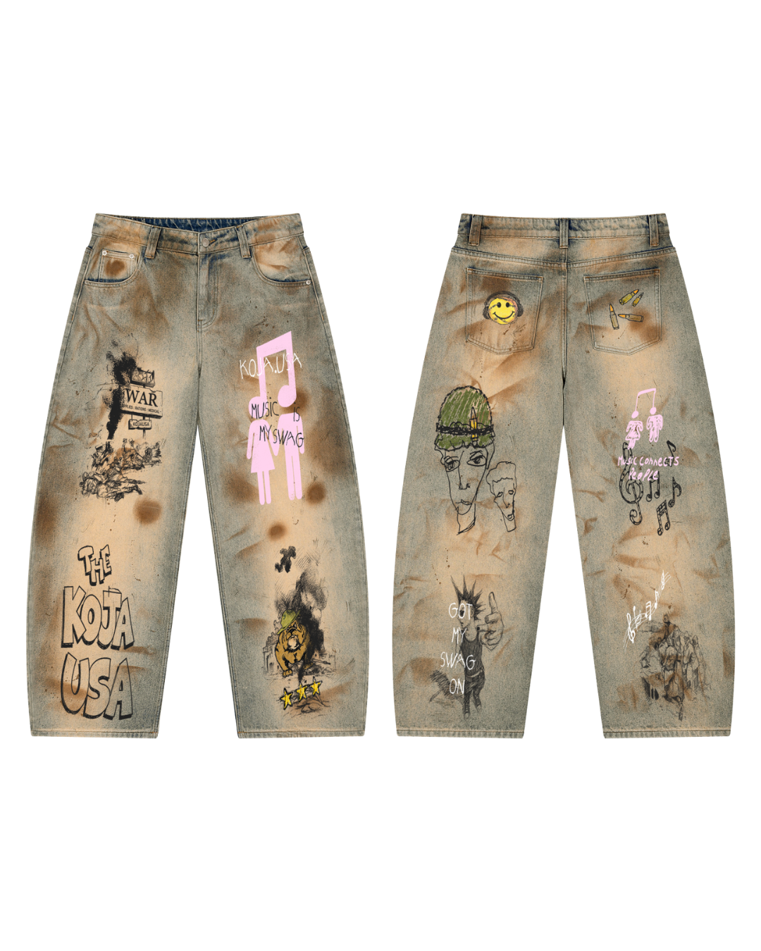 KOJAUSA MUD WASH SKETCH 14 OZ BARREL JEANS