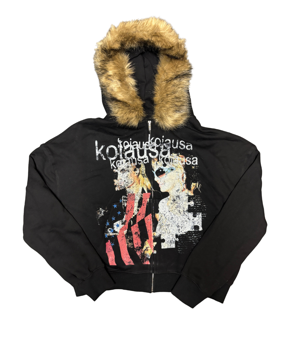 Detachable Fur Cropped "KOJAUSA" Zipup