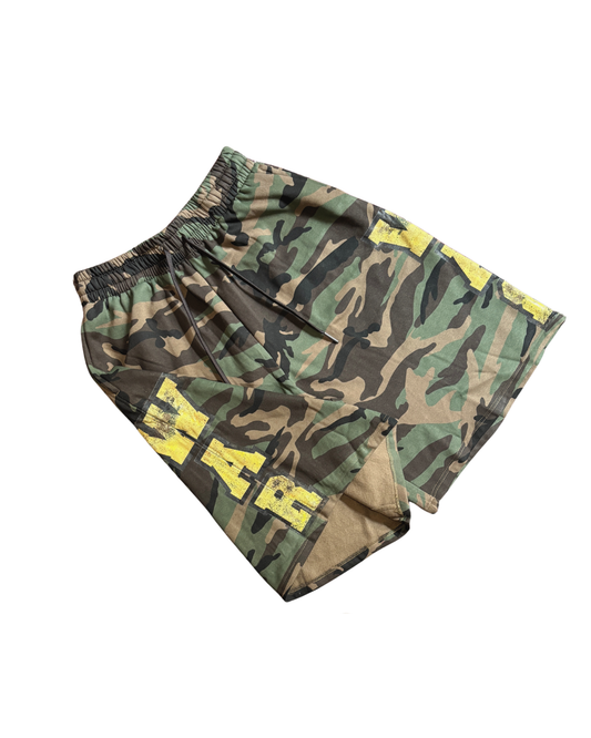 "WAR" Camo Long Baggy Shorts