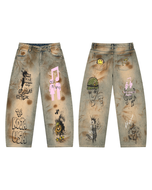 KOJAUSA MUD WASH SKETCH 14 OZ BARREL JEANS
